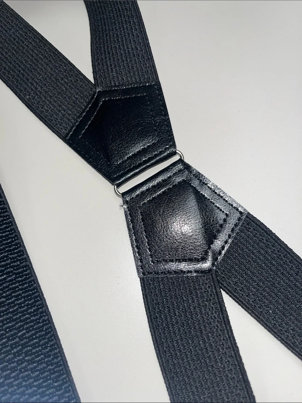 Decalen Black Men’s Elastic Suspenders with Silver Clips made in Poland